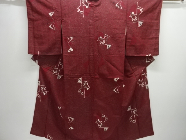 JAPANESE KIMONO / ANTIQUE OMESHI / TAISHO ROMAN STYLE / SILK / WOVEN ABSTRACT PATTERN